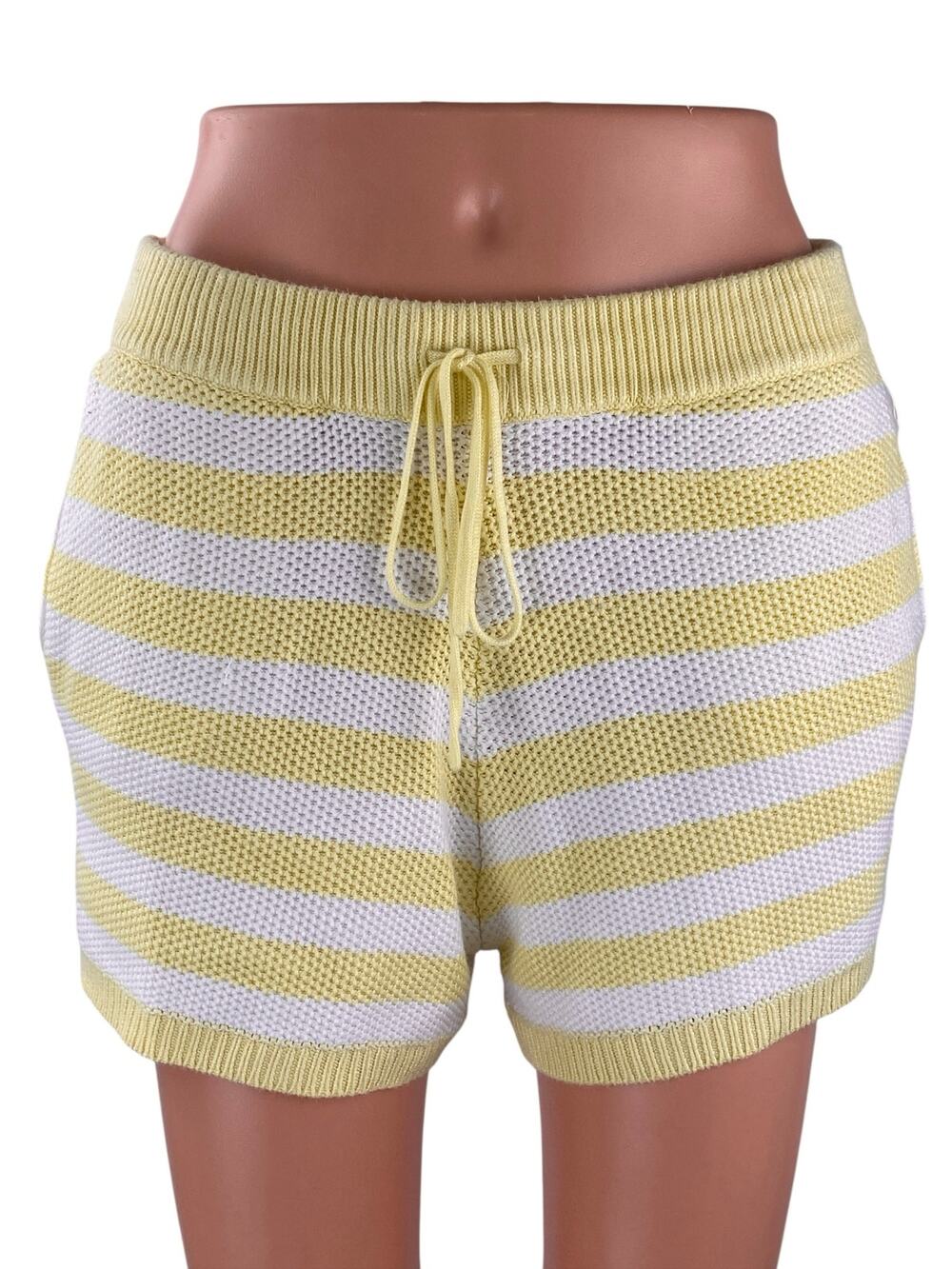 Pink Victoria's Secret Yellow White Striped Knit High Rise Beach Mini Short Sz M